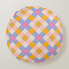 Violet roze geel cheques rond kussen
