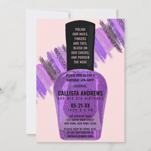 Violet Roze Glitter Nail Polish Spa Dag Verjaardag Kaart (Voorkant)