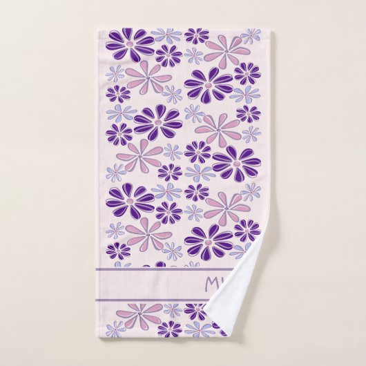 Violet Roze Indigo Bloem Doodle Monogrammed Bad Handdoek (Handdoek)