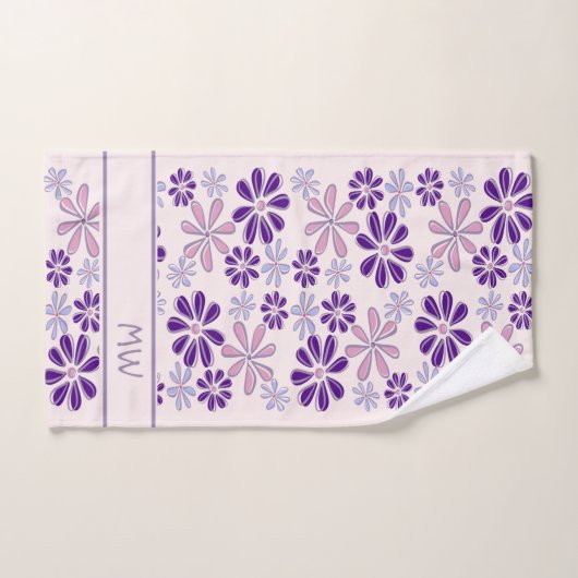 Violet Roze Indigo Bloem Doodle Monogrammed Bad Handdoek (Handdoek)