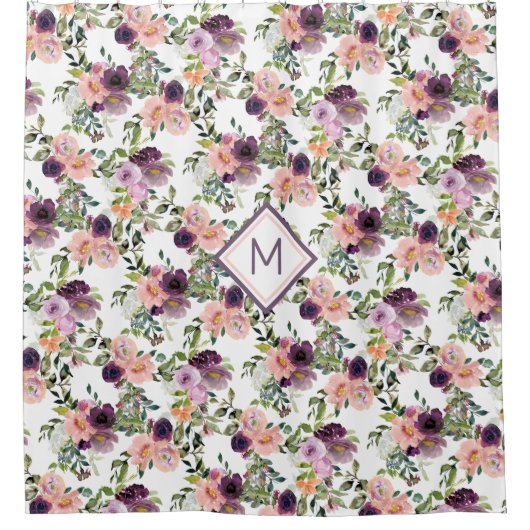 Violet roze lavender Rozen Monogram Douchegordijn (Voorkant)