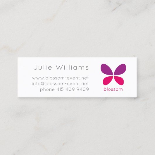 Violet roze minimalistische moderne BUTTERFLY Logo Mini Visitekaartje (Voorkant)