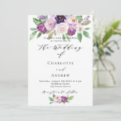 Violet roze paarse bloemen rozen QR RSVP bruiloft Kaart (Staand voorkant)
