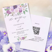 Violet roze paarse bloemen rozen QR RSVP bruiloft Kaart