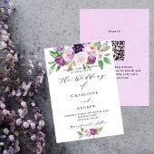 Violet roze paarse bloemen rozen QR RSVP bruiloft Kaart