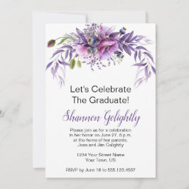 Violet Roze Paarse Wildflower Graduation Party Kaart