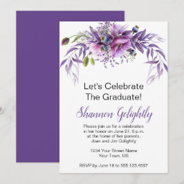 Violet Roze Paarse Wildflower Graduation Party Kaart