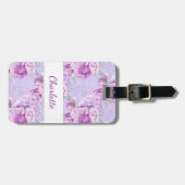 Violet roze roze roze bloemen witte naam bagagelabel (Voorkant horizontaal)