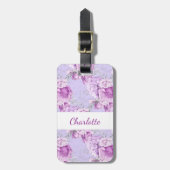 Violet roze roze roze bloemen witte naam bagagelabel (Voorkant verticaal)