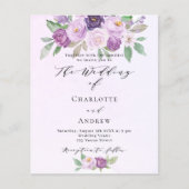 Violet roze rozen QR budget bruiloft uitnodiging (Voorkant)