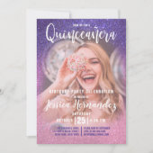 Violet Roze Triple Glitter Ombre Foto Quinceañera Kaart (Voorkant)