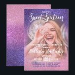 Violet Roze Triple Glitter Ombre Foto Zoet 16 Kaart<br><div class="desc">Deze meisjesachtige, moderne en glinsterende foto zoete zestien verjaardagsfeestuitnodiging is perfect voor de speciale dag van je tienerdochter. Het beschikt over een aanpasbare foto van de eregast en een faux gedrukte violet paarse in roos roze in blush roze sprankelende glitter ombre gradient. Het is chique, elegant, , uniek en cool;...</div>