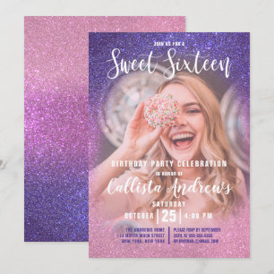 Violet Roze Triple Glitter Ombre Foto Zoet 16 Kaart