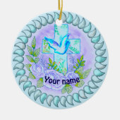 Violet Rozen Christelijk kruis Keramisch Ornament (Voorkant)