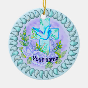 Violet Rozen Christelijk kruis Keramisch Ornament