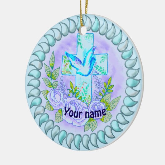 Violet Rozen Christelijk kruis Keramisch Ornament (Links)