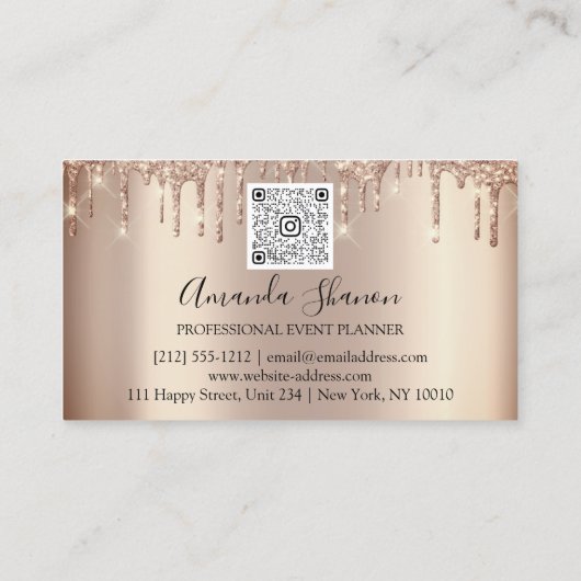 Violet Rozen Glitter Drift Logo Event Planner Visitekaartje (Achterkant)