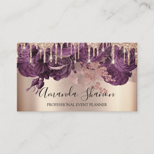 Violet Rozen Glitter Drift Logo Event Planner Visitekaartje (Voorkant)