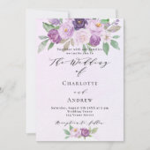 Violet rozen groen luxe bruiloft kaart (Voorkant)