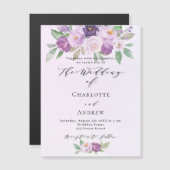 Violet rozen groen luxe bruiloft magnetische uitnodiging (Voorkant / Achterkant)