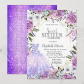 Violet Rozen Jurk Sequins Sweet 16 Kaart (Voorkant / Achterkant)