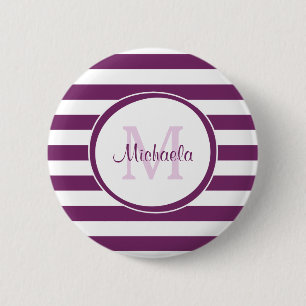 Violet Rugby Stripes met afbeelding monogram en na Ronde Button 5,7 Cm