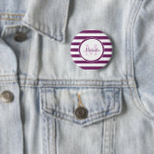 Violet Rugby Stripes met afbeelding monogram en na Ronde Button 5,7 Cm (In situ)