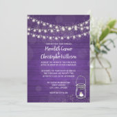 Violet Rustic Mason Jar Lights Weddenschap Kaart (Staand voorkant)