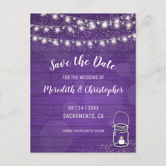 Violet Rustic Mason Jar Wedding Save the Date Aankondigingskaart (Voorkant)