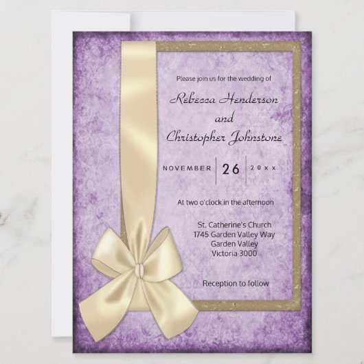 Violet rustiek Elegance bruiloft Kaart (Voorkant)