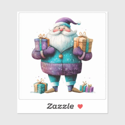 Violet Santa brengt kerstvreugde Sticker (Vel)