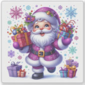 Violet Santa met cadeaus voor Kerstmis Sticker (Voorkant)