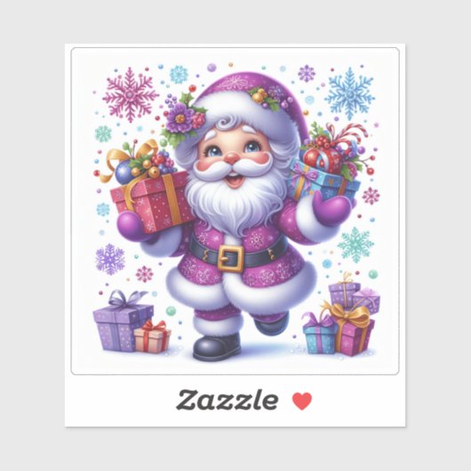 Violet Santa met cadeaus voor Kerstmis Sticker (Vel)