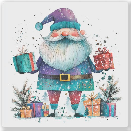 Violet Santa met geschenken in de winter Sticker (Voorkant)
