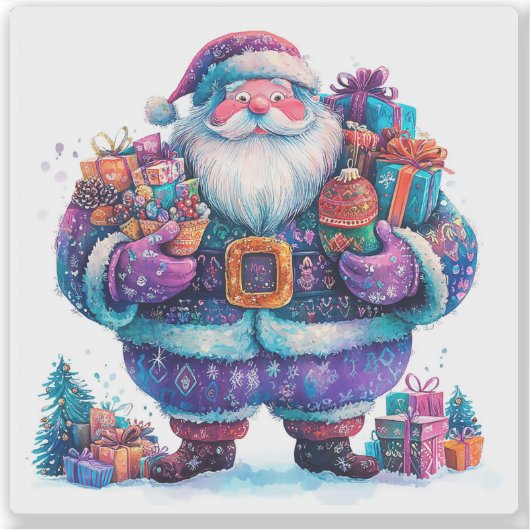 Violet Santa met kerstcadeaus Sticker (Voorkant)