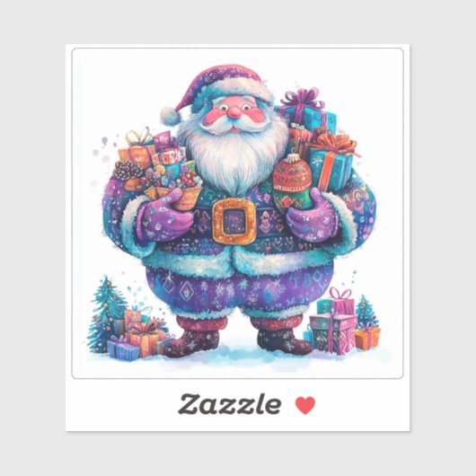Violet Santa met kerstcadeaus Sticker (Vel)
