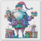 Violet Santa met kleurrijke cadeaus Sticker (Voorkant)