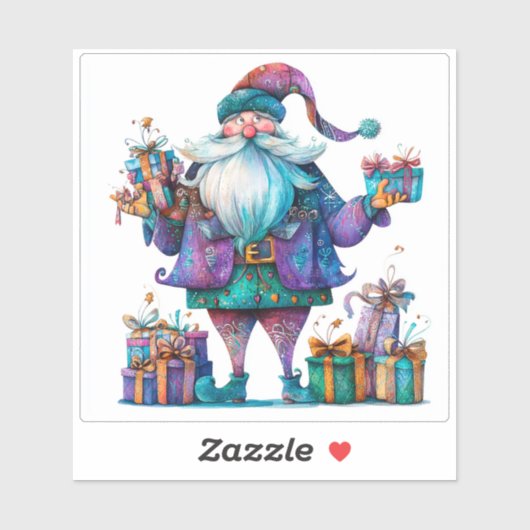 Violet Santa met kleurrijke cadeaus Sticker (Vel)