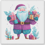 Violet Santa met kleurrijke cadeaus Sticker (Voorkant)