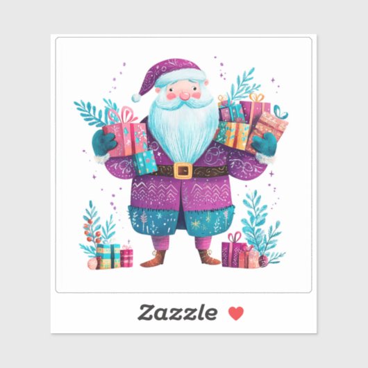 Violet Santa met kleurrijke cadeaus Sticker (Vel)