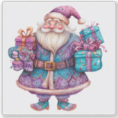 Violet Santa met kleurrijke kerstcadeaus Sticker (Voorkant)
