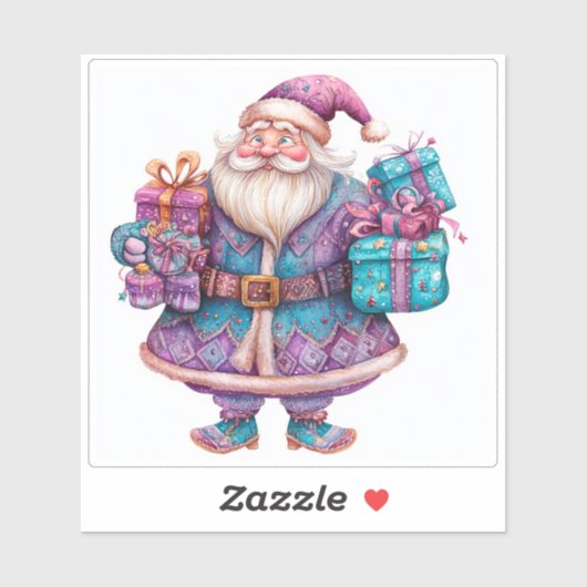 Violet Santa met kleurrijke kerstcadeaus Sticker (Vel)