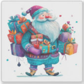 Violet Santa met kleurrijke kerstcadeaus Sticker (Voorkant)