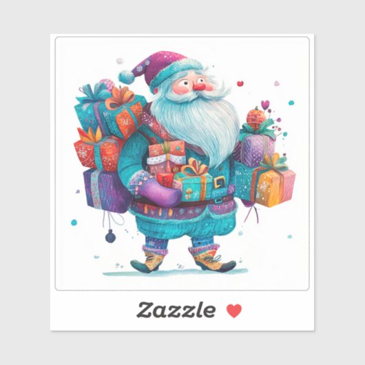 Violet Santa met kleurrijke kerstcadeaus Sticker (Vel)