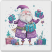 Violet Santa verspreidt vreugde met geschenken Sticker (Voorkant)