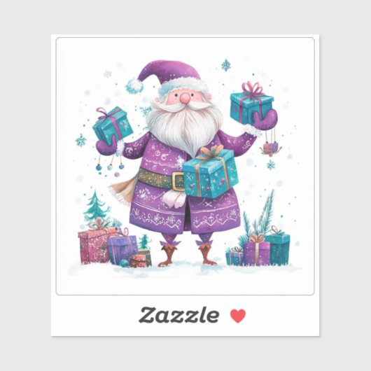 Violet Santa verspreidt vreugde met geschenken Sticker (Vel)