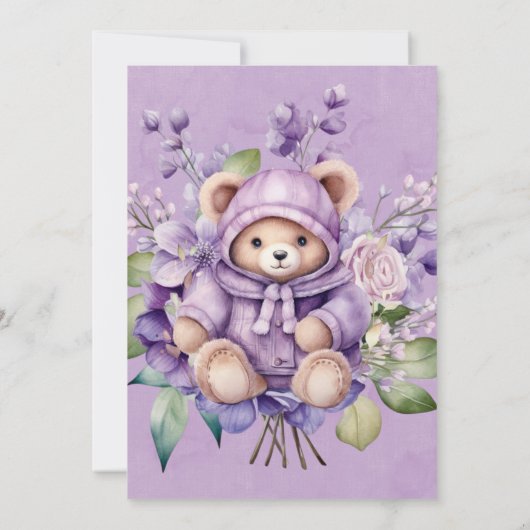Violet Schattige Teddy Bear Bloemen Meisje Baby sh Kaart (Achterkant)