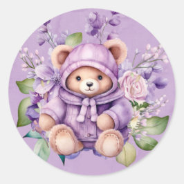 Violet Schattige Teddy Bear Bloemen Meisje Baby sh Ronde Sticker