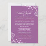 Violet Scroll Wedding Rehearsal and Dinner Kaart<br><div class="desc">De stijlvolle en unieke uitnodigingskaart bevat een creatieve formulering om de bruiloft uit te nodigen voor zowel het repetitieve als het repetitieve diner.  De florale beweging met schuifwiel accentueert het ontwerp. Kleurenschema: wit en viool / orchidee paars</div>