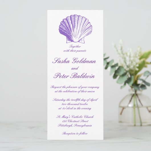 Violet Sea Shells Weddenschap Kaart (Staand voorkant)